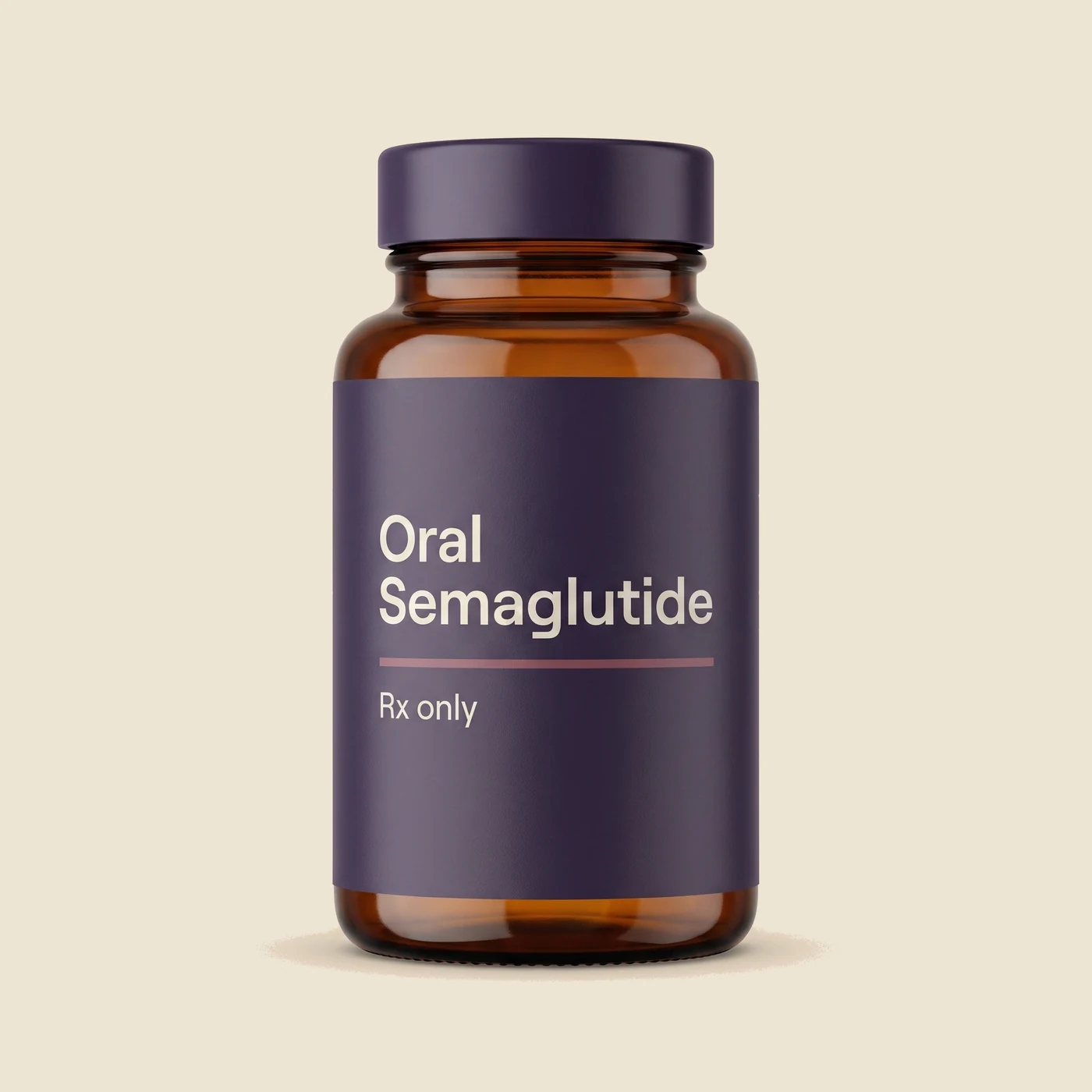 An unbranded amber pill bottle labelled Oral Semaglutide, Rx only.